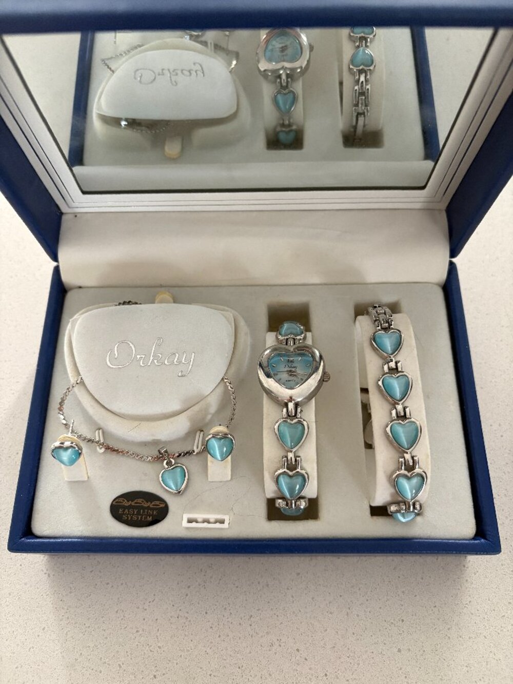 ORKAY WOMENS JEWERLY SET - WATCH - BRACELET - NECKLACE HEART SHAPED